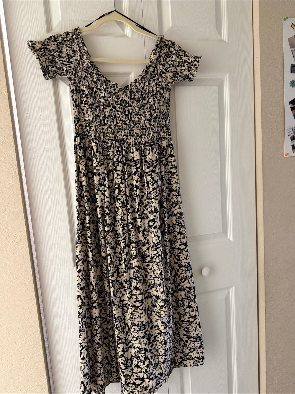 H&M Cream & Black Floral Smocked Midi Dress for Girls